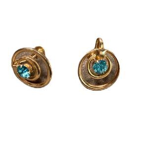 #410 ANTIQUE Blue Stone Clip On Earrings